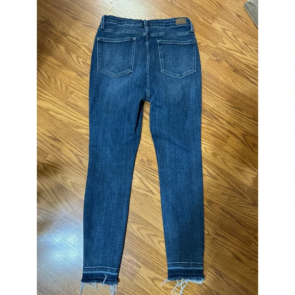 Judy Blue Skinny Jeans Dark Wash Raw Frayed Hem Distressed Size 13/31 JB88417 - Picture 5 of 6